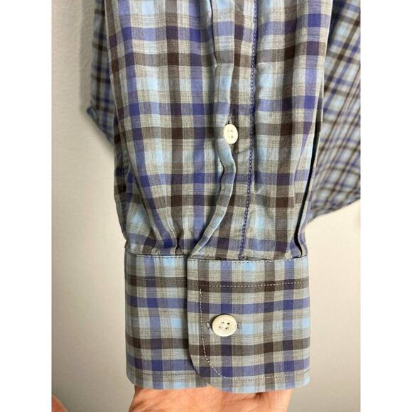 Billy Reid Shirt Plaid Blue Button Long Sleeve Standard Fit Cotton Italy XXL 2XL - Picture 8 of 12